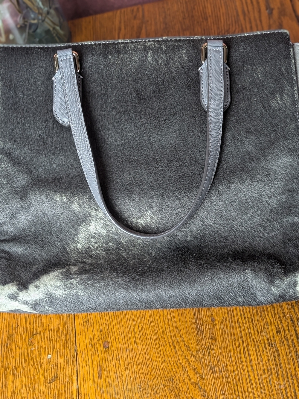 Kate Spade New York Gray Haircalf & Leather Large Tote Bag Tassel Purse - Picture 5 of 16